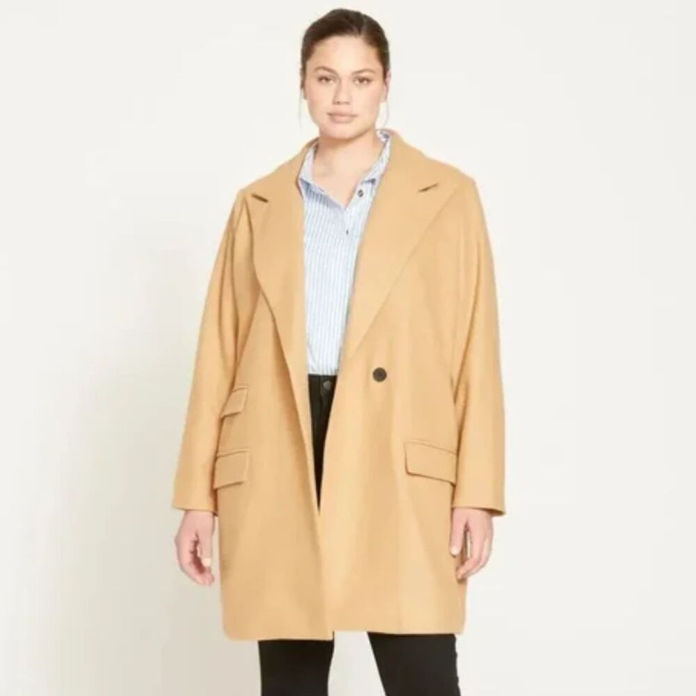 NWT Universal Standard Tailored Wool Peak Lapel Coat Iced Coffee 4XS 0-2
